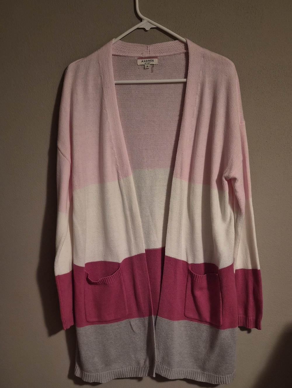 ANDREE BY UNIT Pink, White & Gray Colorblock Open Cardigan